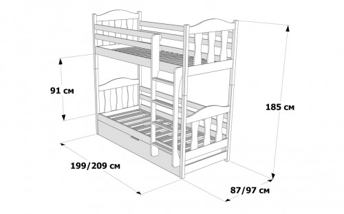 Кровать Сонька трасформер двухъярусная с подъемным механизмом массив бука Дримка