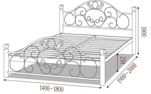 Ліжко Франческа металеве на дерев'яних ніжках ЗНЯТО